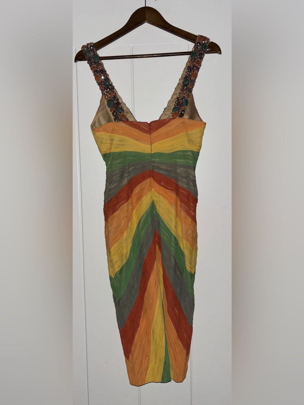 MANDALAY Privee Rainbow Stone Beaded Pleated Silk Elegant Cocktail Dress Women 6 - Picture 2 of 13